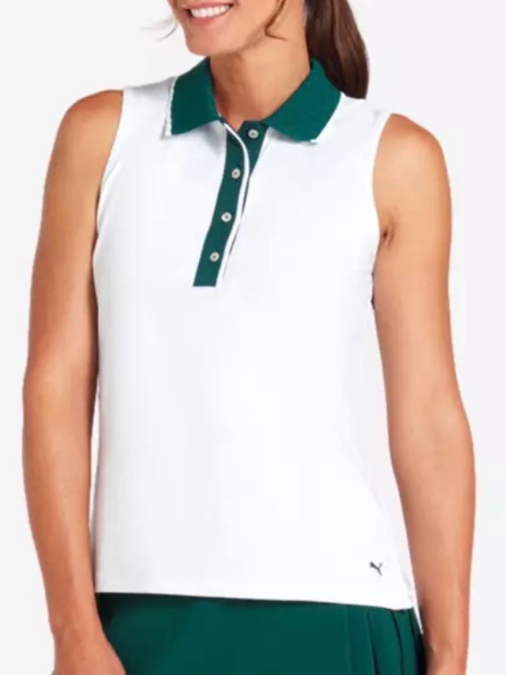 Puma Mint Green Sleeveless Polo Tank with Dark Green Collar and White Piping